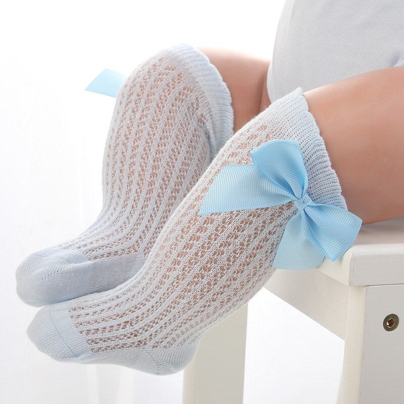 Cute Baby Girls Tights Cotton with Bowknot Knee-high Tight for Newborn Baby Breathable Spring Summer Mesh Baby  Tights