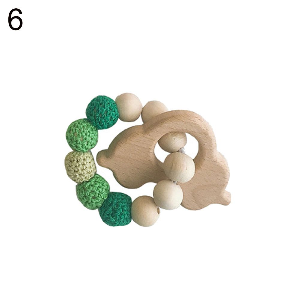 Wooden Beads Ring Baby Fish Whale Flower Teether Chewing Chain Bracelet Band Toy