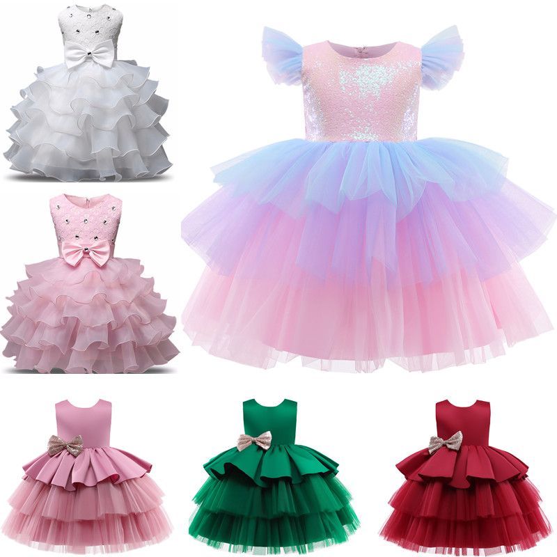 Girls' Children's Clothes 0-8 Years Flower V-neck Layered Dresses Wedding Gown Formal Dress for Weeding Birthday Party