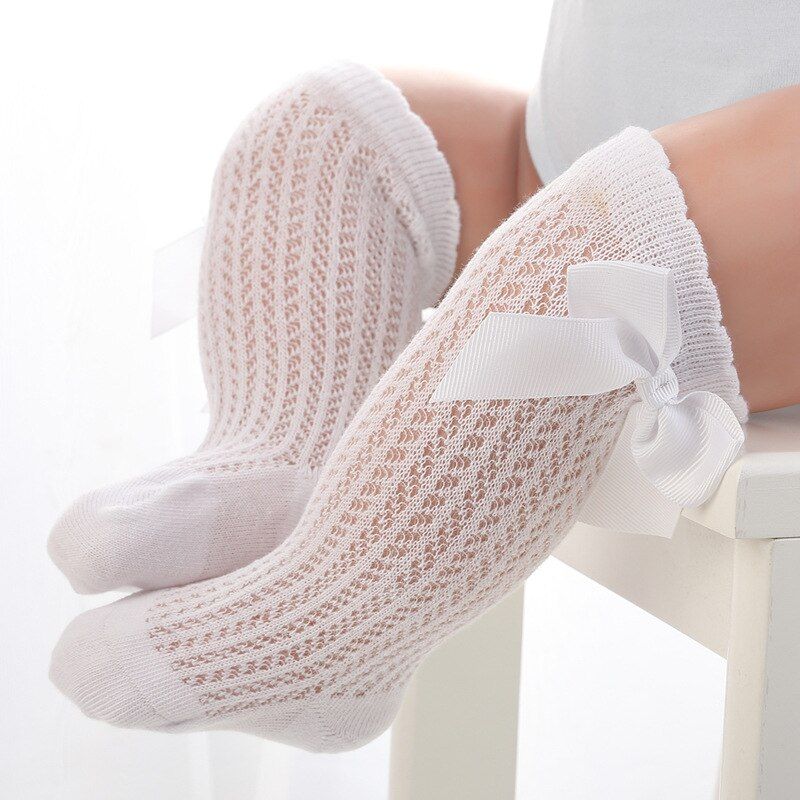 Newborn baby girls socks Summer Spring Mesh socks kids bow knee high long tube sock sokken princess infant baby socks calcetines