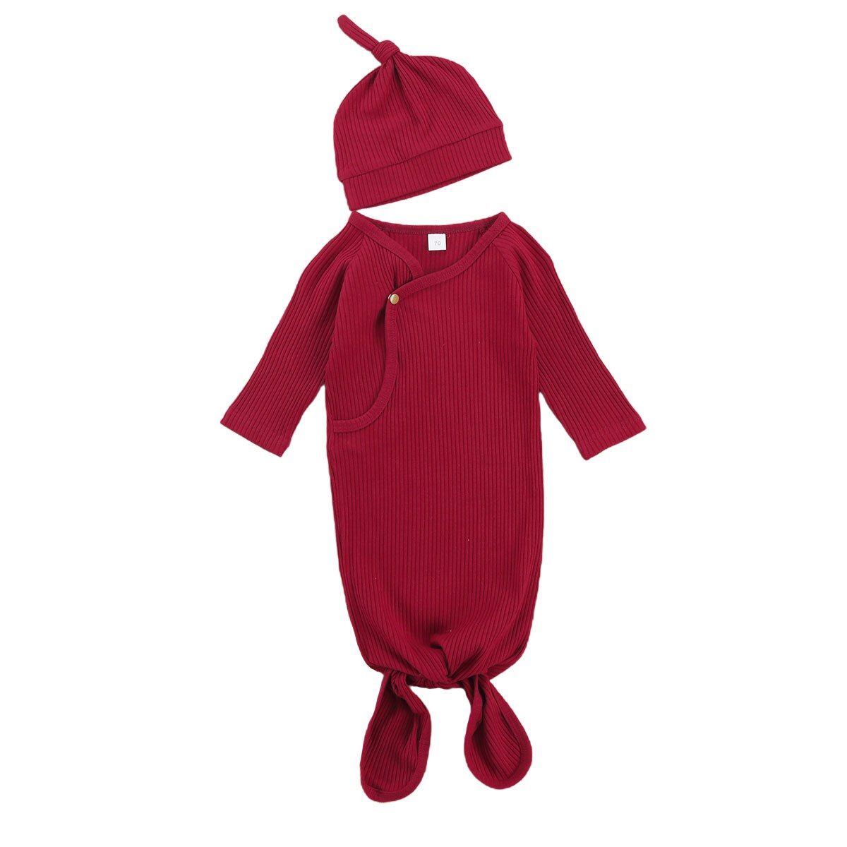 100% Cotton Newborn Baby Girl Boy Ribbed Cloth Sleeping Bag Cotton Solid Open Front Longsleeve Bunting Cap 0-3M Ribbed Sleepwear