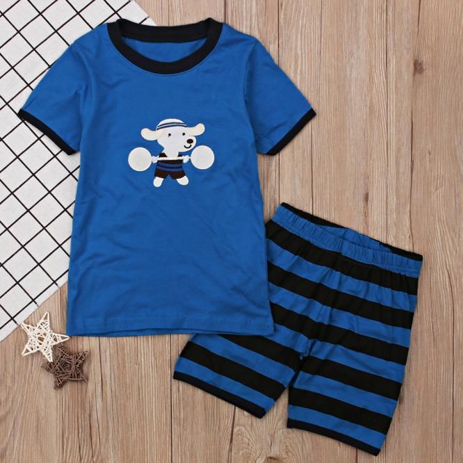 Summer New Short Sleeve Home Suit Cartoon Puppy Pajamas + Striped Shorts Baby Girl Clothes Kids Fortnite Toddler Skirt Shorts Panties Dress Unicorn Mickey Minnie Kid Dresses Princess Robe Infantis Panda Spiderman