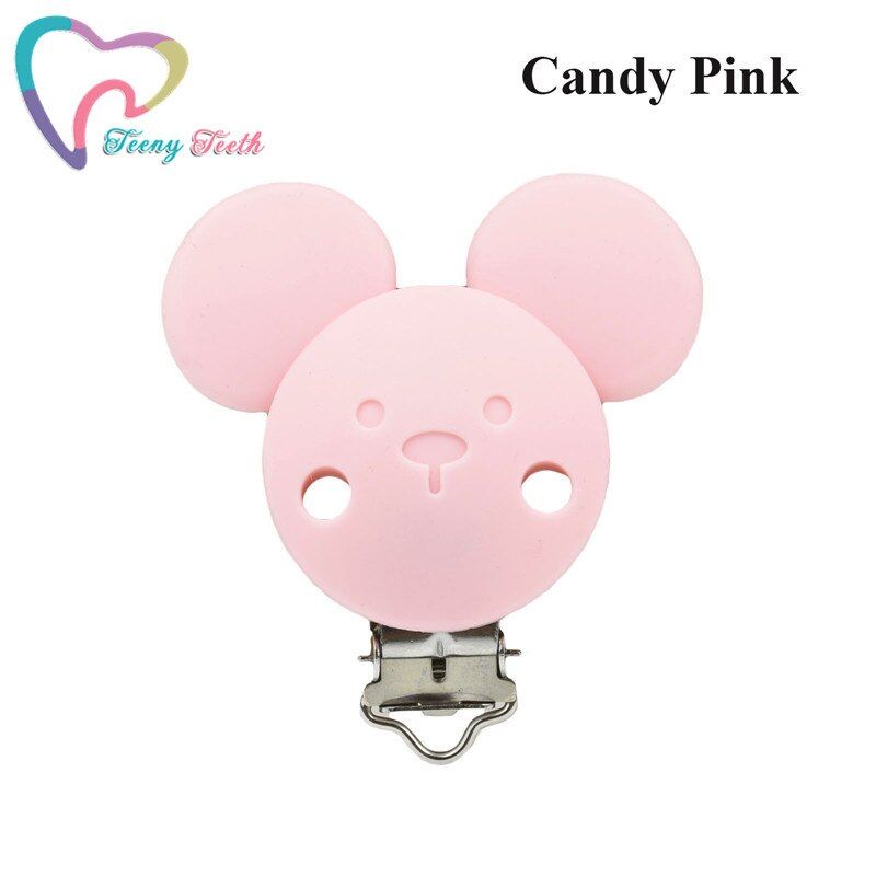 5PCS Silicone Mouse Head Clips Pacifier Dummy Teether Chain Holder Cartoon Clips DIY Baby Mouse Animal Nursing Teething Toy Clip
