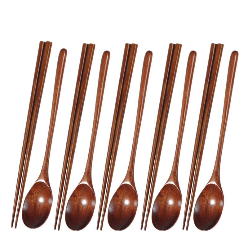 Teak Wooden Spoons and Chopsticks Set, Non-Stick Spoons Soup-Teaspoon for Kitchen Cooking Utensil Tools