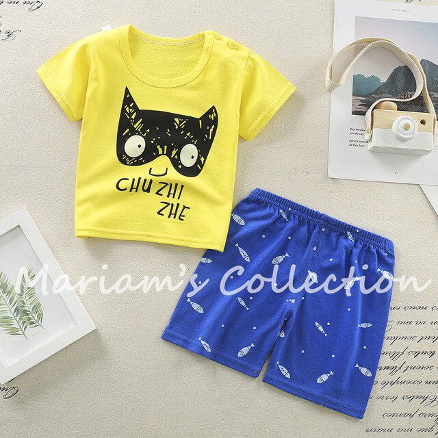 Baby summer Cloth T Shirt-Pant Set  Short Sleeve Pullover T Shirts Shorts Cartoon Print Clothes Set For Kids