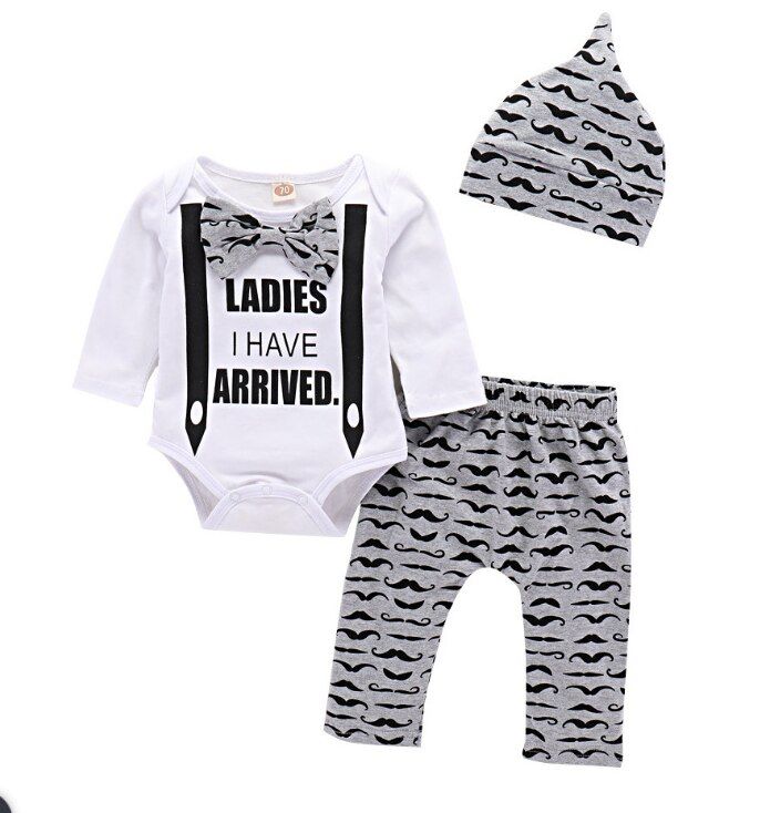 Newborn Infant Baby Clothing Set 0-24M Long-sleeved color alphabet bodysuit+rainbow pants+Hat Baby boy girl clothes outfits 3PCS