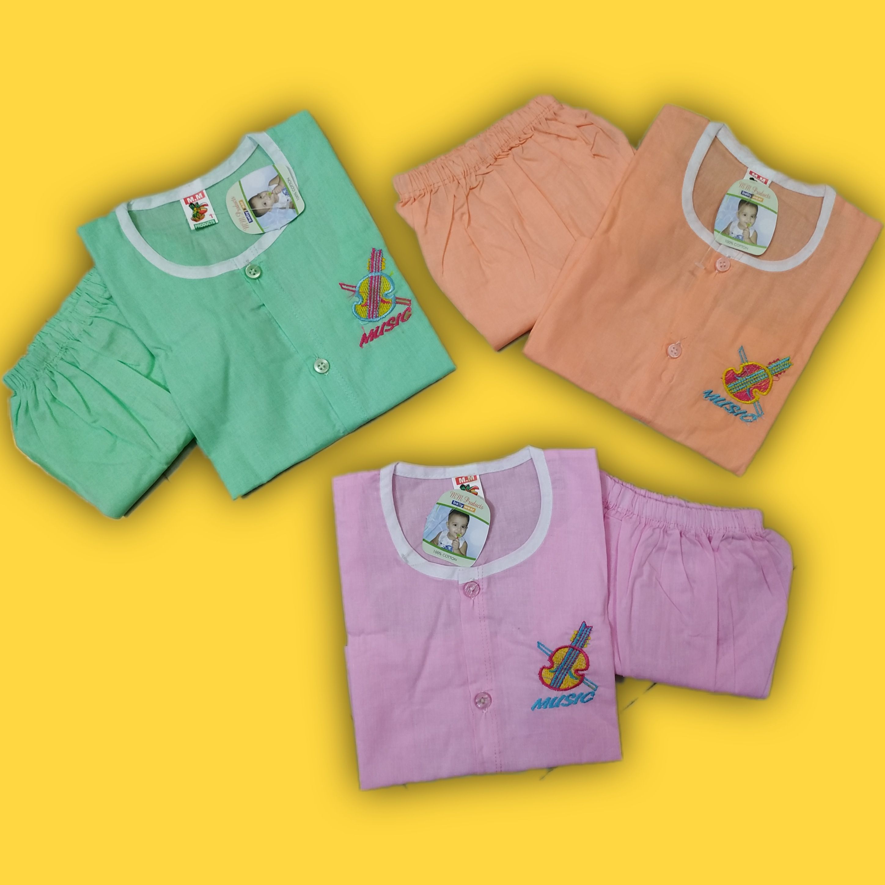 3 Pcs- Soft and High Quality Multi-Color Baby Dress,(Baby Cotton Nima)
