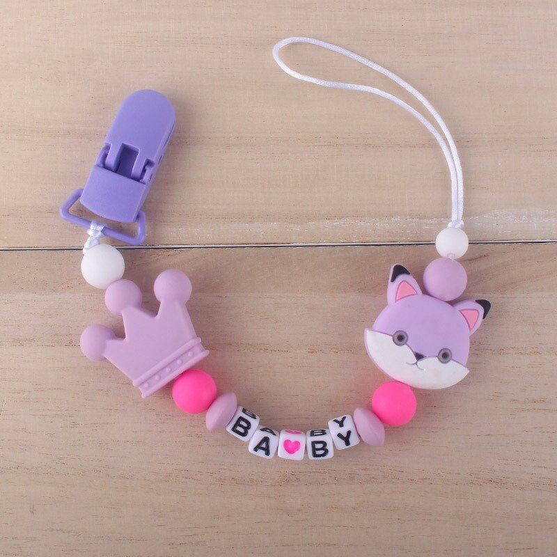 Lemon Comeon Custom Baby DIY Personalize Name Silicone Fox Beaded Pacifier Chain Holder For Nipples Teether Soother Chew Toy