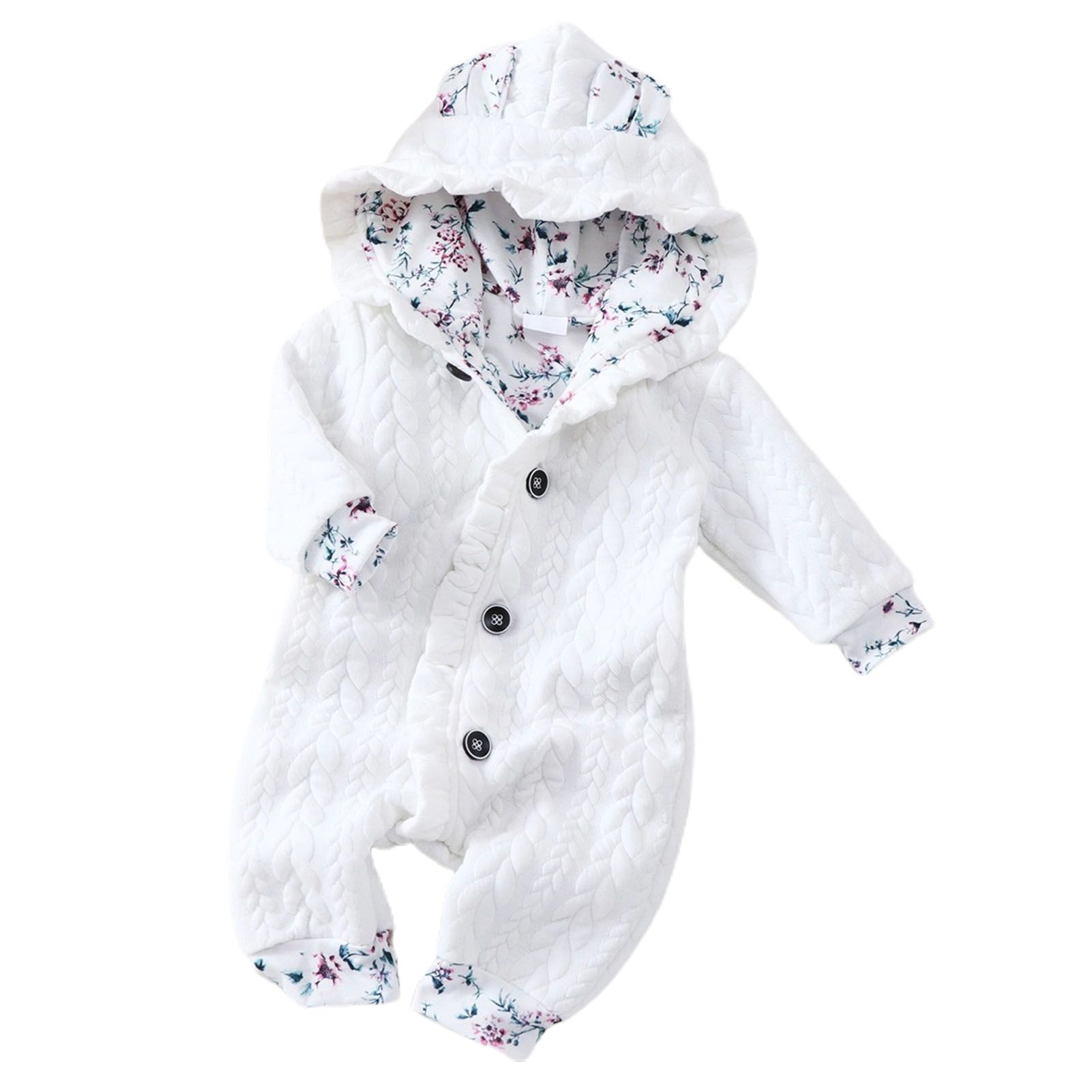 Infant Jumpsuit Flower Pattern Fade-resistant Uni Baby Warm Bodysuit Clothes