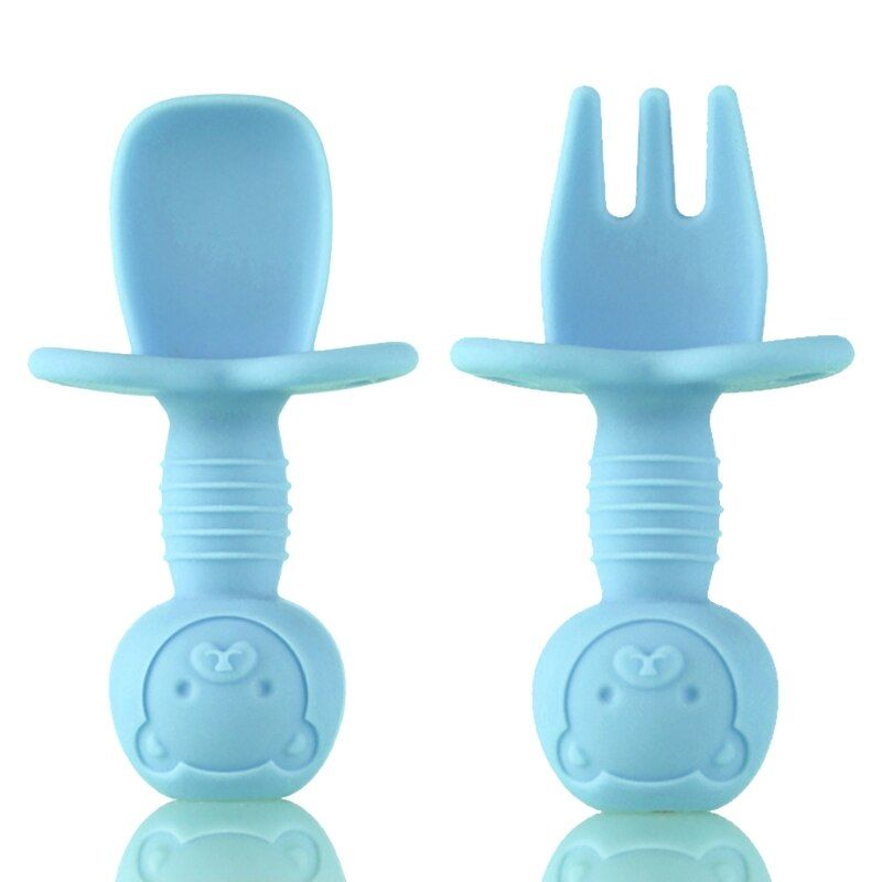 2 Pcs Baby Training Fork Spoon Set Newborn Tableware Utensils Food Grade Silicone Feeding Food Dishware