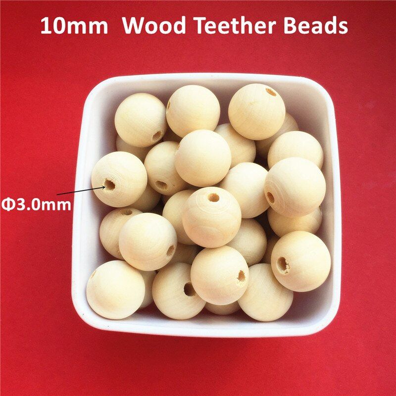 100pcs/lot Round unfinished nature wooded beads Baby pacifier Chain Clip Dummy Teething Jewelry Necklace Wood Beads