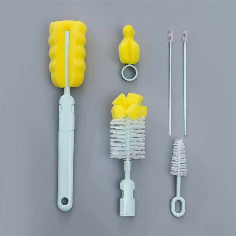 6pcs/set Baby Kitten Water Milk Bottle Brushes 360 Degree Spong Cleaner + Pacifier Brush + Straw Brush