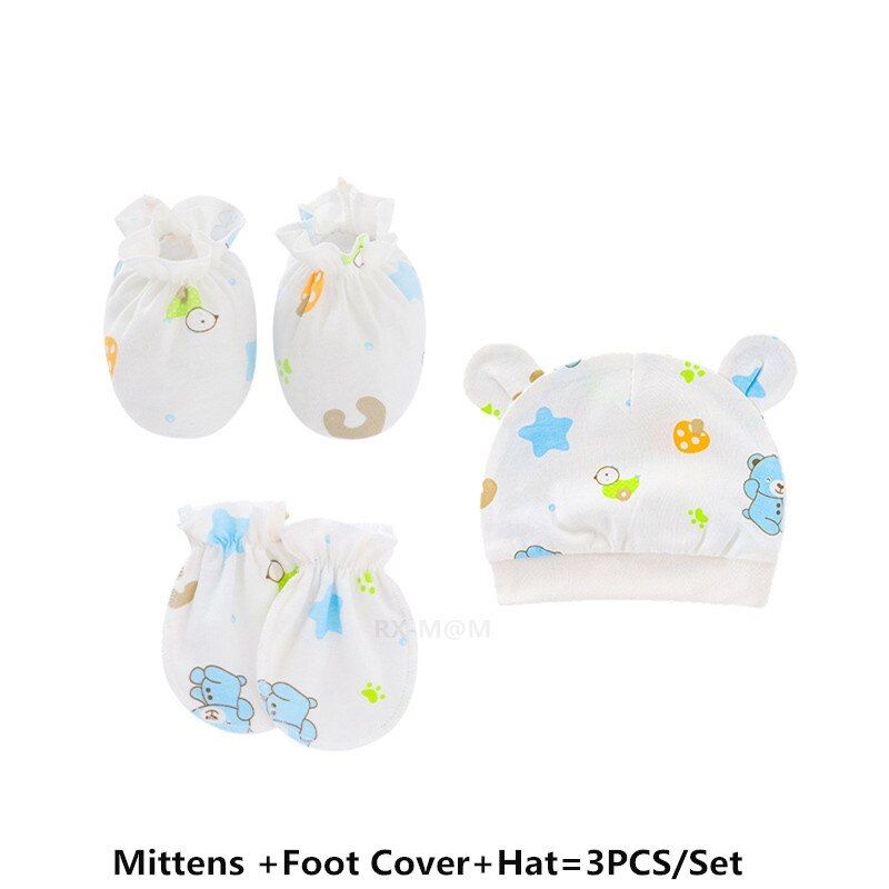 Baby Anti Scratching Soft Cotton Gloves Foot Cover Hat Set Comfy Mittens Socks Cap Kit Toddler Newborn Accessorise for 0-3 Month