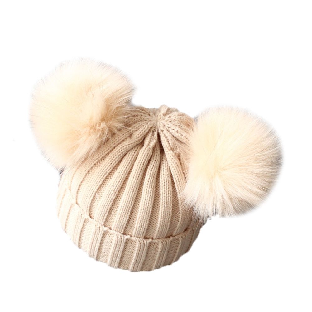 Children Newborn Kids Baby Wool Knitted Hat Cap Beanie With Two Double Pom Pom Beanie For Cute Boys Girl 1-3 Years