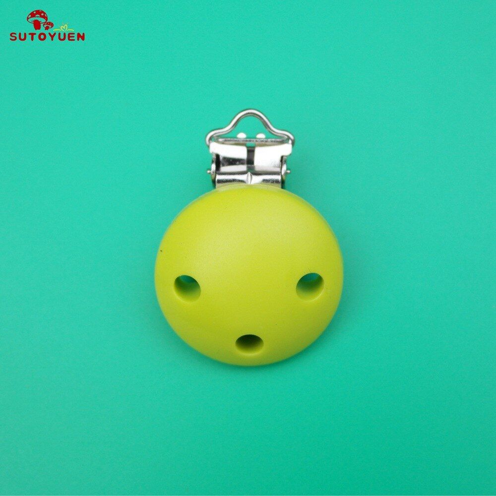 Sutoyuen 2pcs Round Shape Pacifier Clip Silicone Bead Baby Teether Teething Dummy Soother Chain Toy Accessory Holder Clips