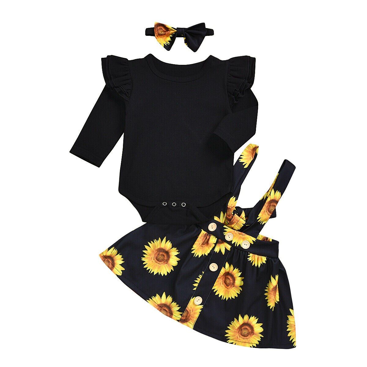 2020 Baby Spring Autumn Clothing Newborn Kids Baby Girl Floral Clothes Jumpsuit Long Sleeve Bodysuit Strap Dress Headband Outfit