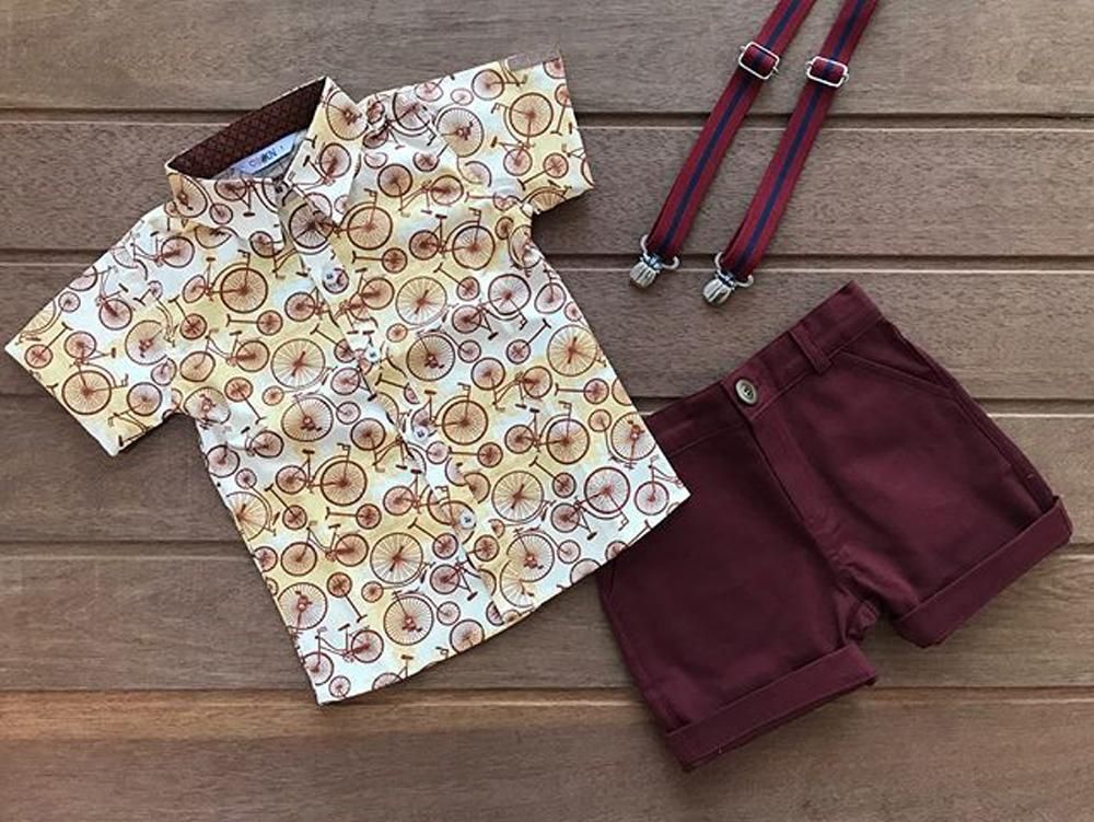 2021 2PCS Summer Beach Wear Toddler Kids Baby Boy Gentleman Suit Bicycle Print Shirt Short Sleeve Tops Short Pants Outfits Set