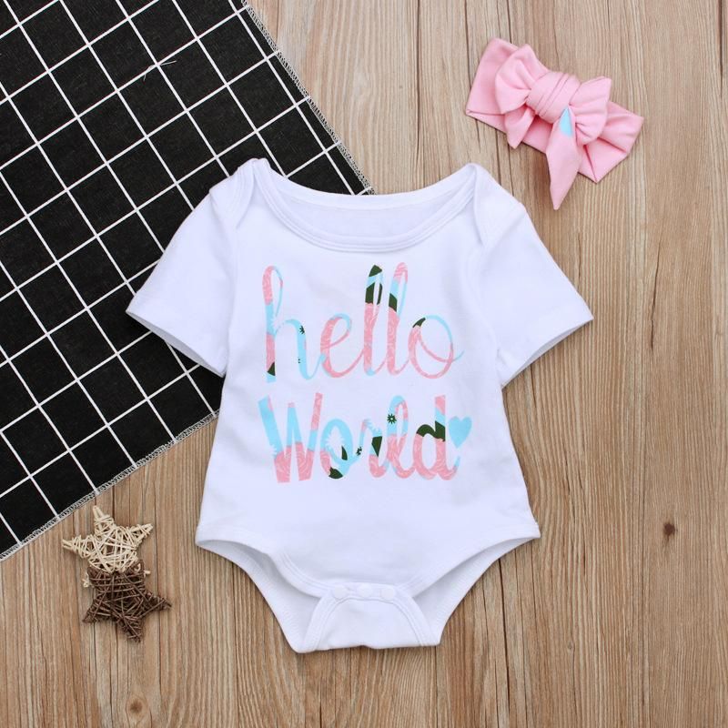Children'S Summer Girl Alphabet Short Sleeve Jumpsuit Crawl Suit + Head Strap Two Set Children'S Clothing Instagram Baby Girl Clothes Kids Fortnite Toddler Skirt Shorts