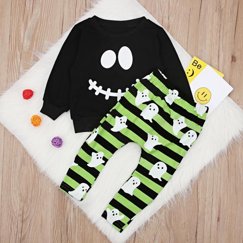 Children'S Spring Fall Boys Long Sleeves Halloween Smiling Face Two Pieces