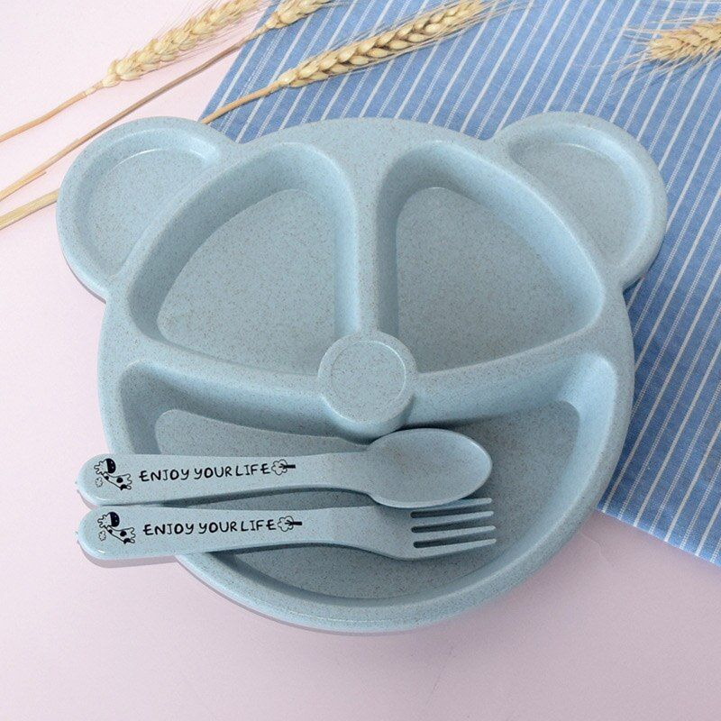 3Pcs Baby Bamboo Tableware Bowl Spoon Fork Feeding Food Dinnerware Set Cute Cartoon Panda Children Dishes Newborn Plates MBG0348