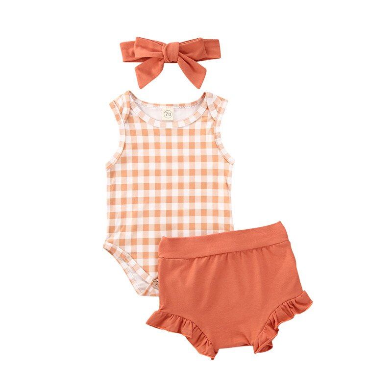 2020 Infant Baby Girl Boy Cotton Clothes 0-24M 5 Colors 3Pcs Summer Outfits Baby Ruffle Sleeveless Romper Tops+High Waist Shorts