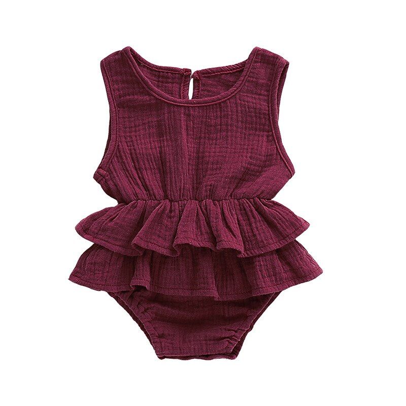 2019 New Summer Newborn Kid Baby Girls Layered Bodysuits Ruffles Clothes Sleeveless Tutu Dress Cotton Linen Sunsuit Outfit 0-24M