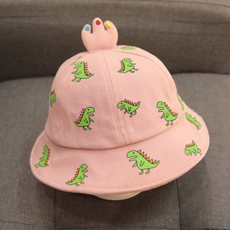 I Love Daddy&Mummy Cartoon Crown Baby Bucket Hat Soft Cotton Elastic Wind Rope Children Fisherman Hat Dinosaur Print Outdoor Boy Girl Sun Hat