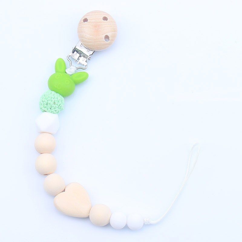 XCQGH Wooden Nipple Holder Clip Chain Wood Beads Love Heart Baby Girl Boy Teether Soother Pacifier Clips Leash Strap
