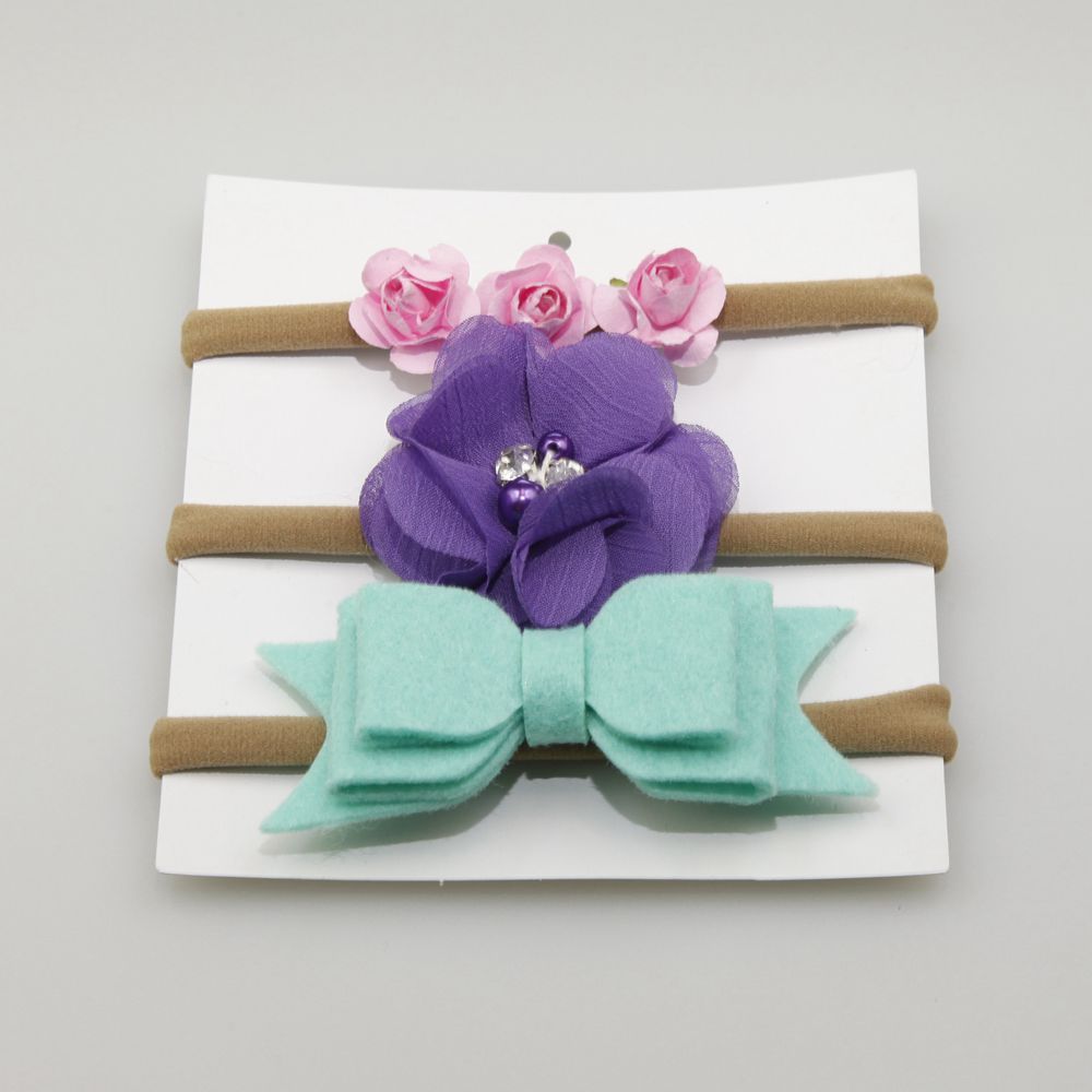 3Pcs Baby Girl Elastic Flower Headband Rubber Children Baby Nice Hair Rubber Headwear Skinny Stretchy Bowknot Flower Hair Band