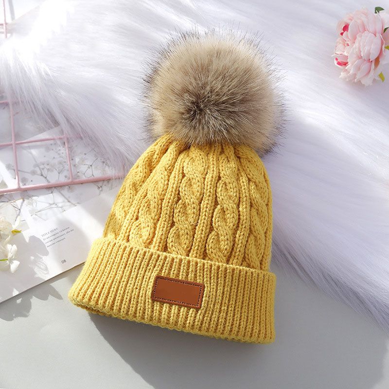 Pompom Baby Hat Solid Color Autumn Winter Warm Knitted Kids Children Beanies