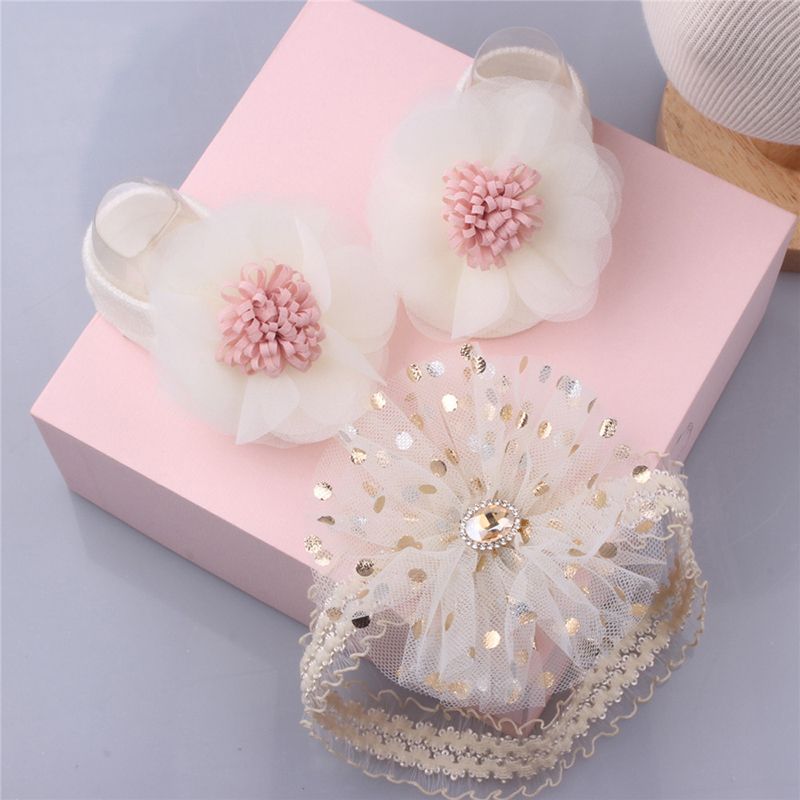 2Pcs/Set Baby Headband Socks Set Elastic Head Bands For Girls Lace Flower Bows Turban Hair Accessories