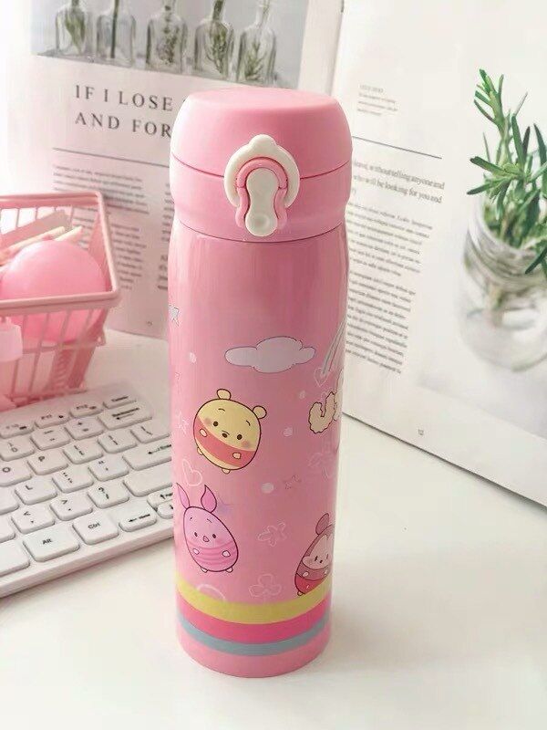 450ml Disney Mickey insulation kettle cartoon bottle water Vacuum Flasks kid Thermos Drink cup thermos bouncing cover lock