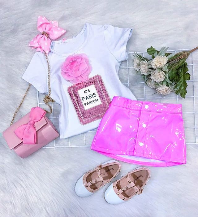 Summer Toddler Baby Girl Clothes 3D Flower Tops T-Shirt Leather Skirt Outfits
