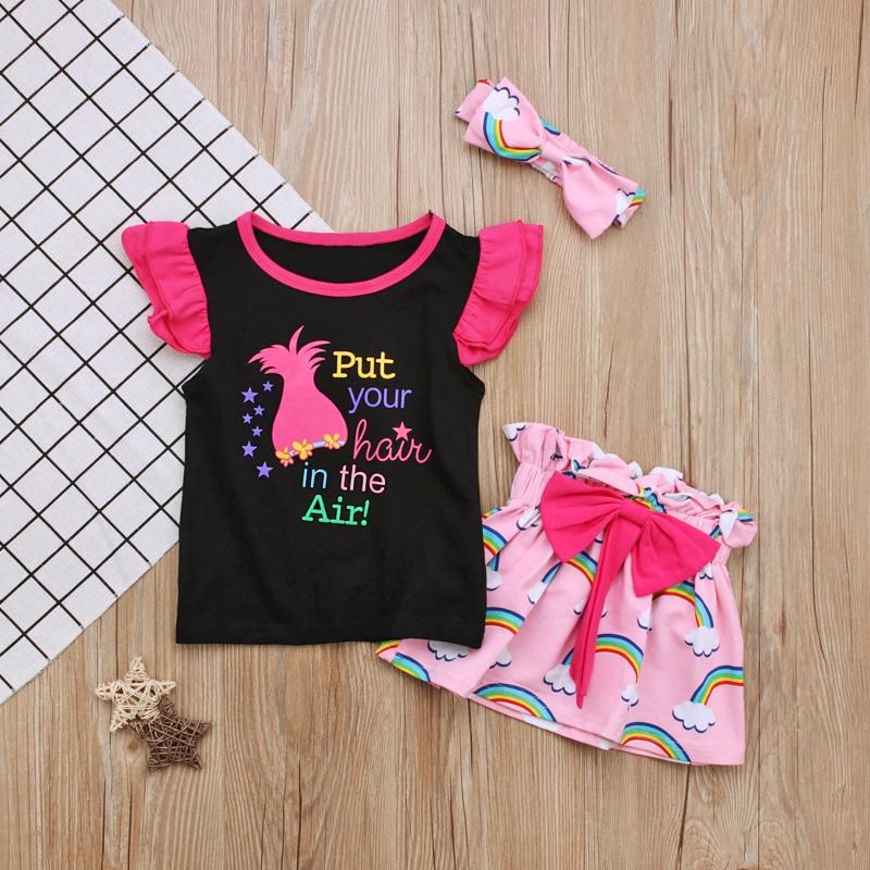 Children'S Summer Girl Alphabet Sleeveless Vest Top + Bow Skirt Three Pcs Set Children'S Clothing Instagram Baby Girl Clothes Kids Fortnite Toddler Skirt Shorts  Panda Spiderman