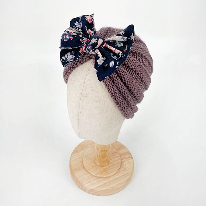 Bowknot Baby Hat Turban Autumn Winter Warm Knitted Cap Soft Crochet Beanies Bonnet