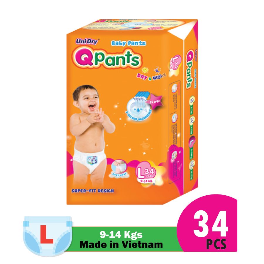 UniDry Q Pant Diaper - Large 9-14 kg(34 Pieces), Baby pant Diaper,pampers