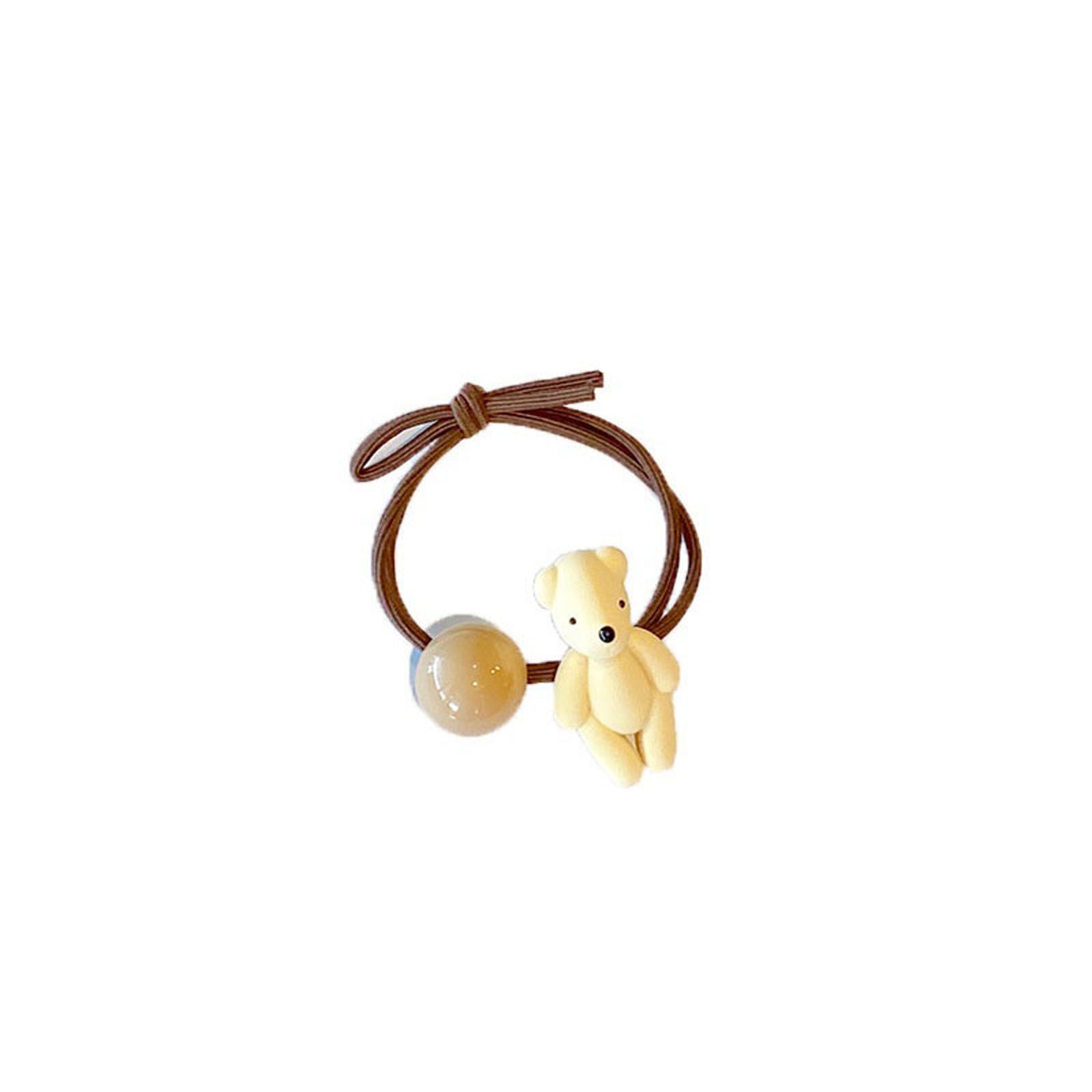 Hair Tie with Cartoon Bear/ Flower Decoration, Cute Head Accessories for Women and Girls, White/ Coffee