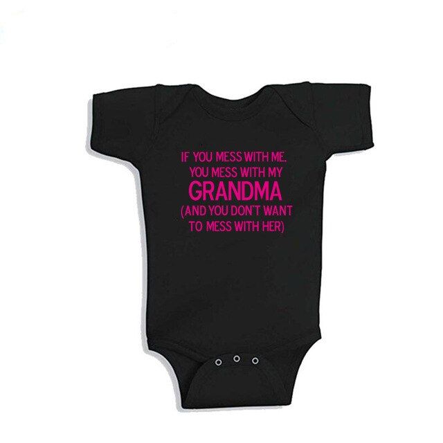 Summer Toddler Baby Girl You Mess With My Grandma Print Romper Short Sleeve Boys Jumpsuit Playsuit Kids Casual Outwear 0-24M