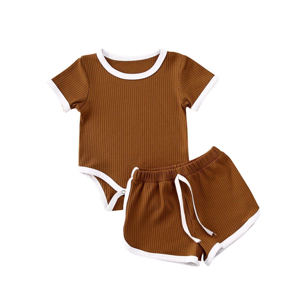 2020 Baby Summer Clothing 2PCS Newborn Baby Girl Boy Knitted Ribbed Clothes Short Sleeve Tops T-Shirt+Shorts Pants Solid Outfit