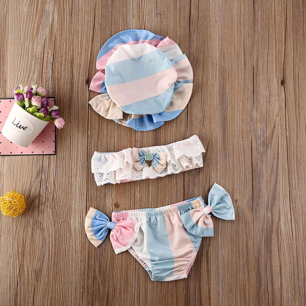 0-24M 3Pcs Toddler Baby Girls Kids Swimsuit Swimwear Bathing Suit Tankini Bikini Sets