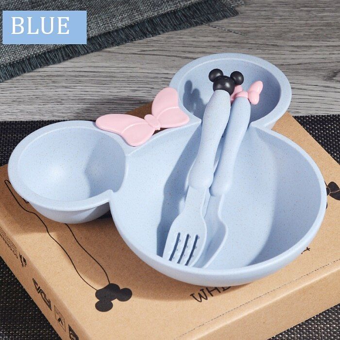 Children Baby Bamboo Tableware Solid Feeding Mickey Dishes Baby Bowl Plate Food Feeding Dinnerware Set Plates for Children