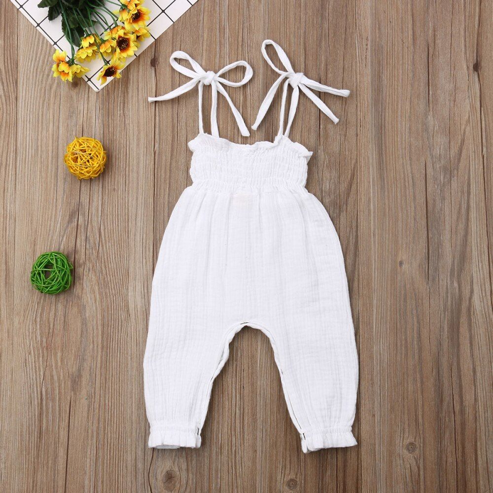 Newborn Baby Girl Clothes Off Shoulder Solid Color Strap Romper Jumpsuit Outfits Sunsuit