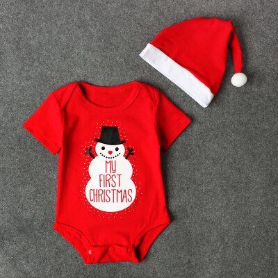 2019 My First Christmas Baby Clothes 4-24M Newborn Baby Boy Girls Rompers+Hat 2Pcs Outfits Infants Baby Christmas Gifts