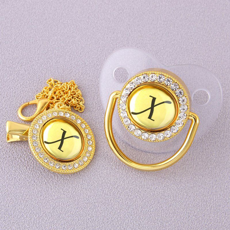 Luxury Bling Bling Rhinestones Transparent Baby Pacifier 26 Initial Letters Newborn Infant Silicone Orthodontic Pacifier Nipple