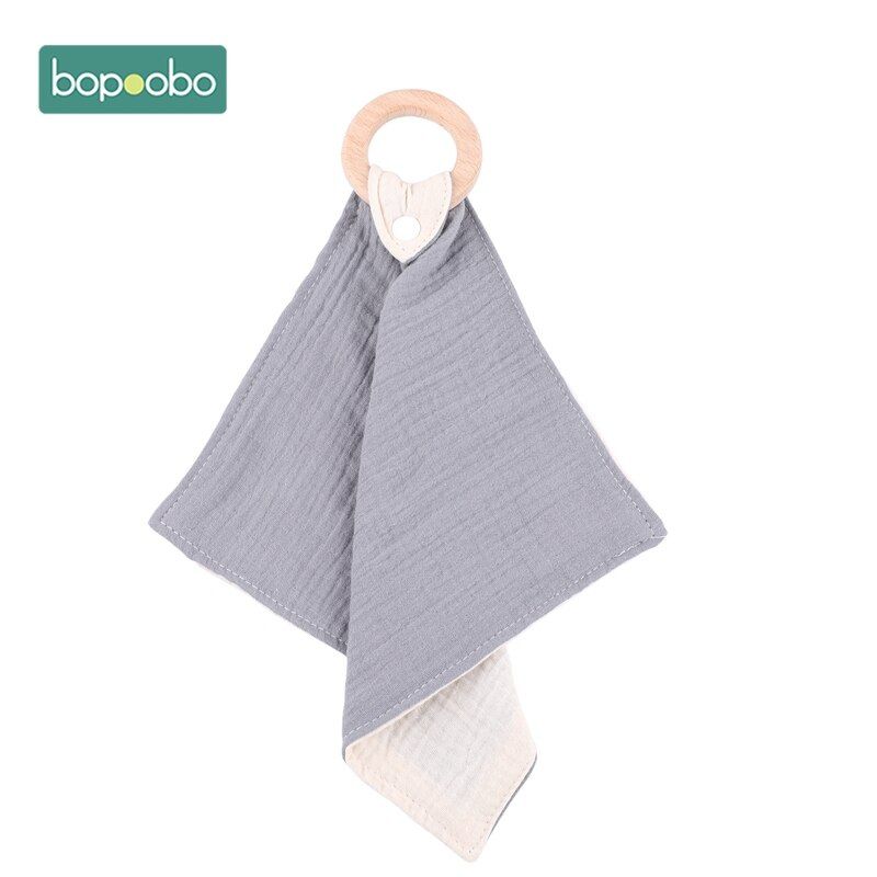 Bopoobo 1pc BPA Free Baby Nursing Accessories Custom Gender Neutral Beach Wooden Cotton Saliva Towel Food Grade Wooden Teether