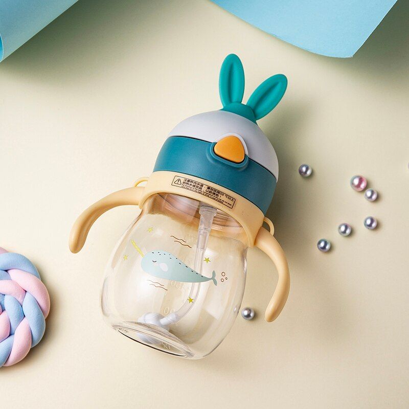 270ml Baby Kids Cute Cup Children Learn Training Feed Drink Water Straw Handle School Food Drinking Bottle Milk Bottles
