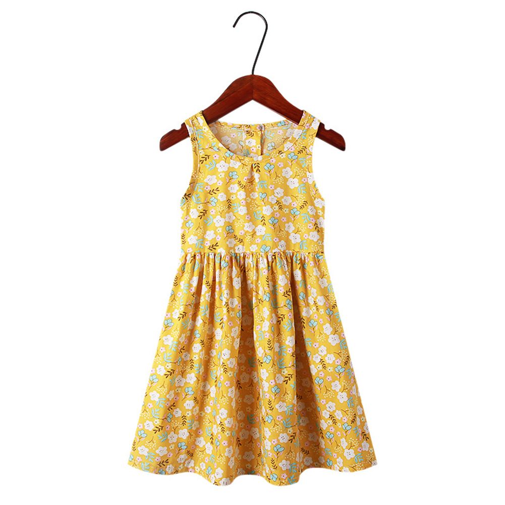 GC Girls Cotton Dress Country Style Floral Print Round Neck Sleeveless Summer Baby Vest Skirt color