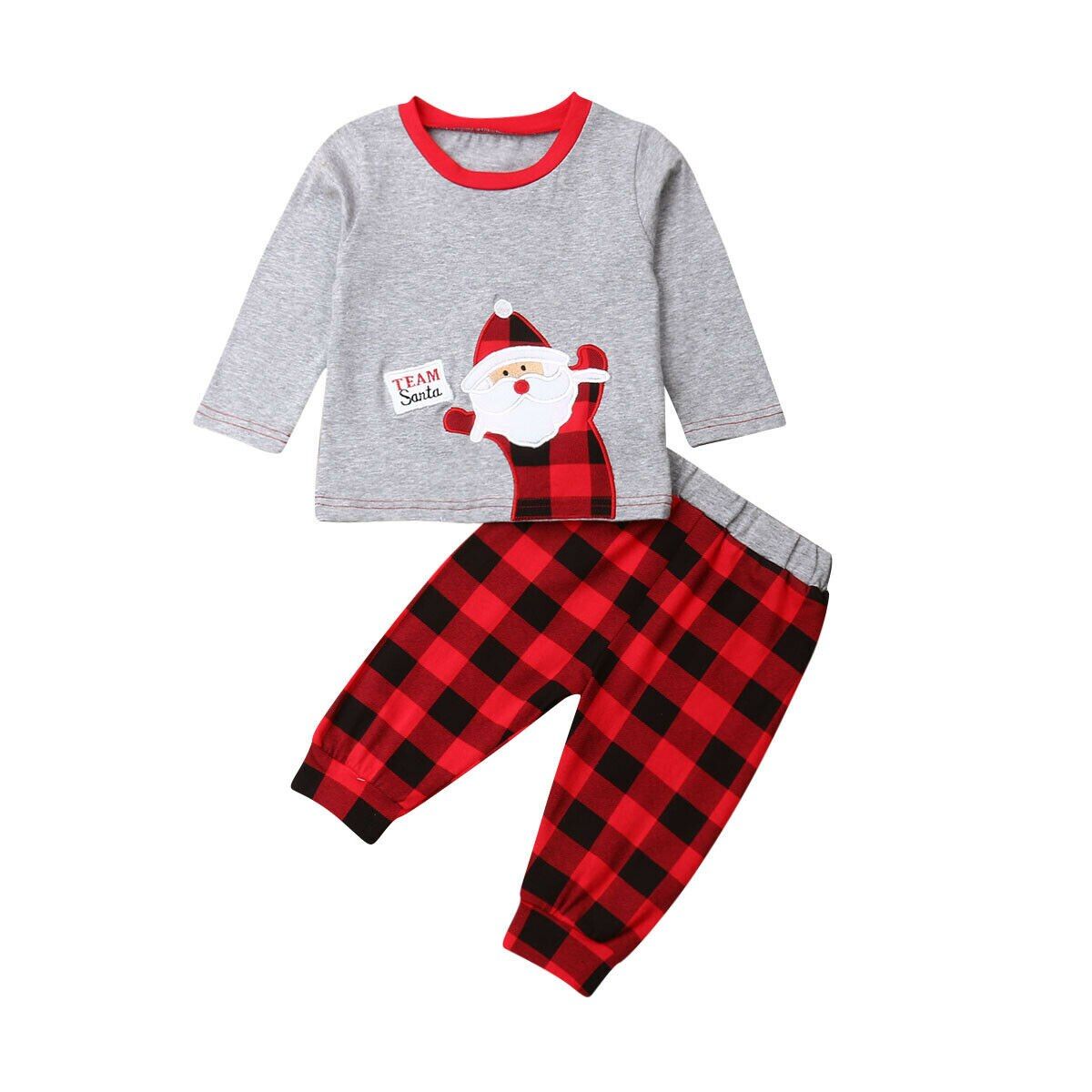 3PCS Newborn Baby Boy Girl Christmas Santa Claus Clothes Tops T-shirt Pants Hat Outfits Age For 0-18 Months