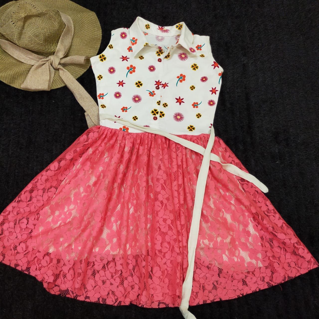 Cotton Pinkish White Net Frock For Little Baby Girl