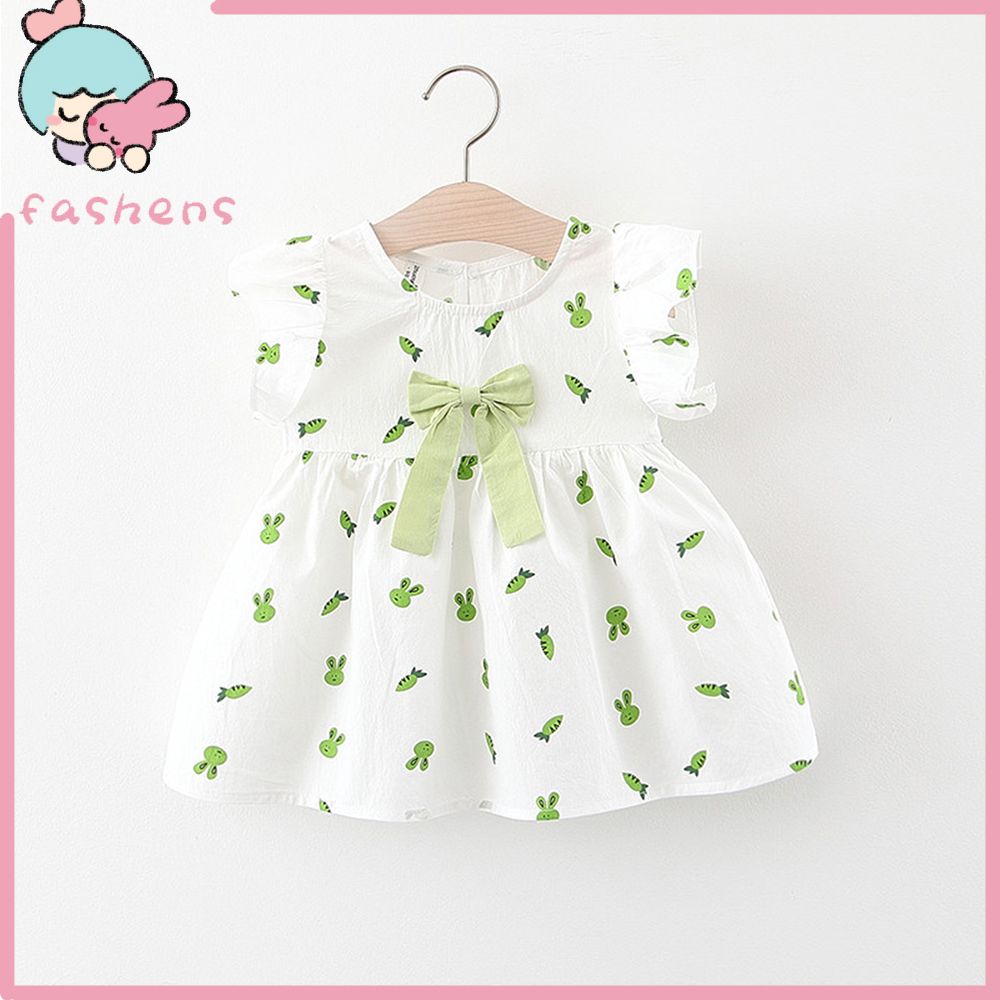 1-5 Years Old Girls Dress Printing Loose Sweet Girls Carrot Printing Bow Knot Dress for Travel